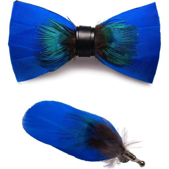 Handmade Feather Pre-tied Bow tie Royal Blue - Picture 1 of 5